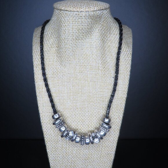 Black Cord Necklace with Silver Color Charms - Picture 1 of 2